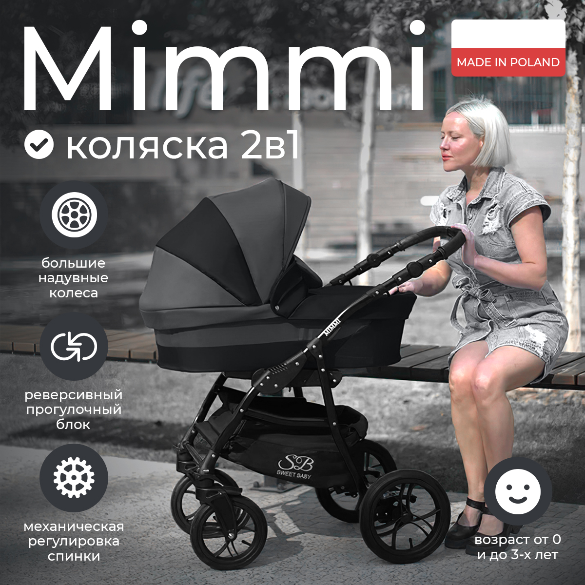 Коляска 2 в 1 Sweet Baby Mimmi Black - фото 2