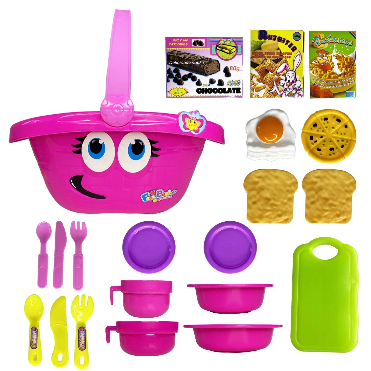 Игровой набор MINI-TOYS продукты и посуда в корзинке «Смайл» - фото 1