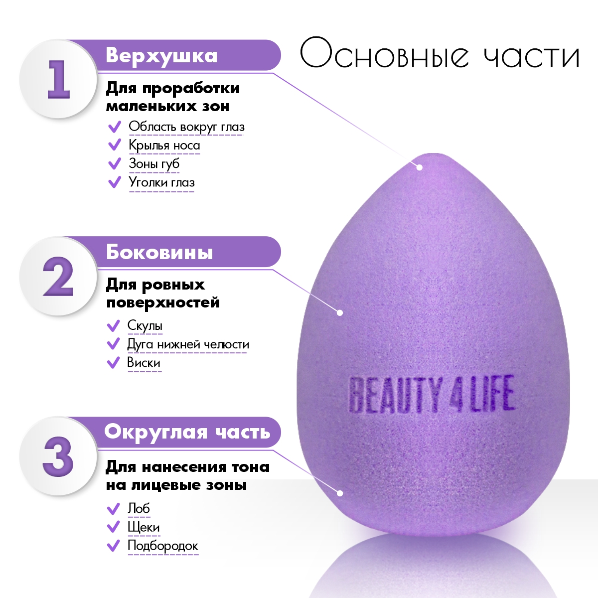 Спонж для макияжа Beauty4Life на подставке фиолетовый - фото 2