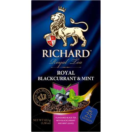 Чай черный Richard Royal Blackcurrant Mint со вкусом черной смородины и мяты 25 пакетиков