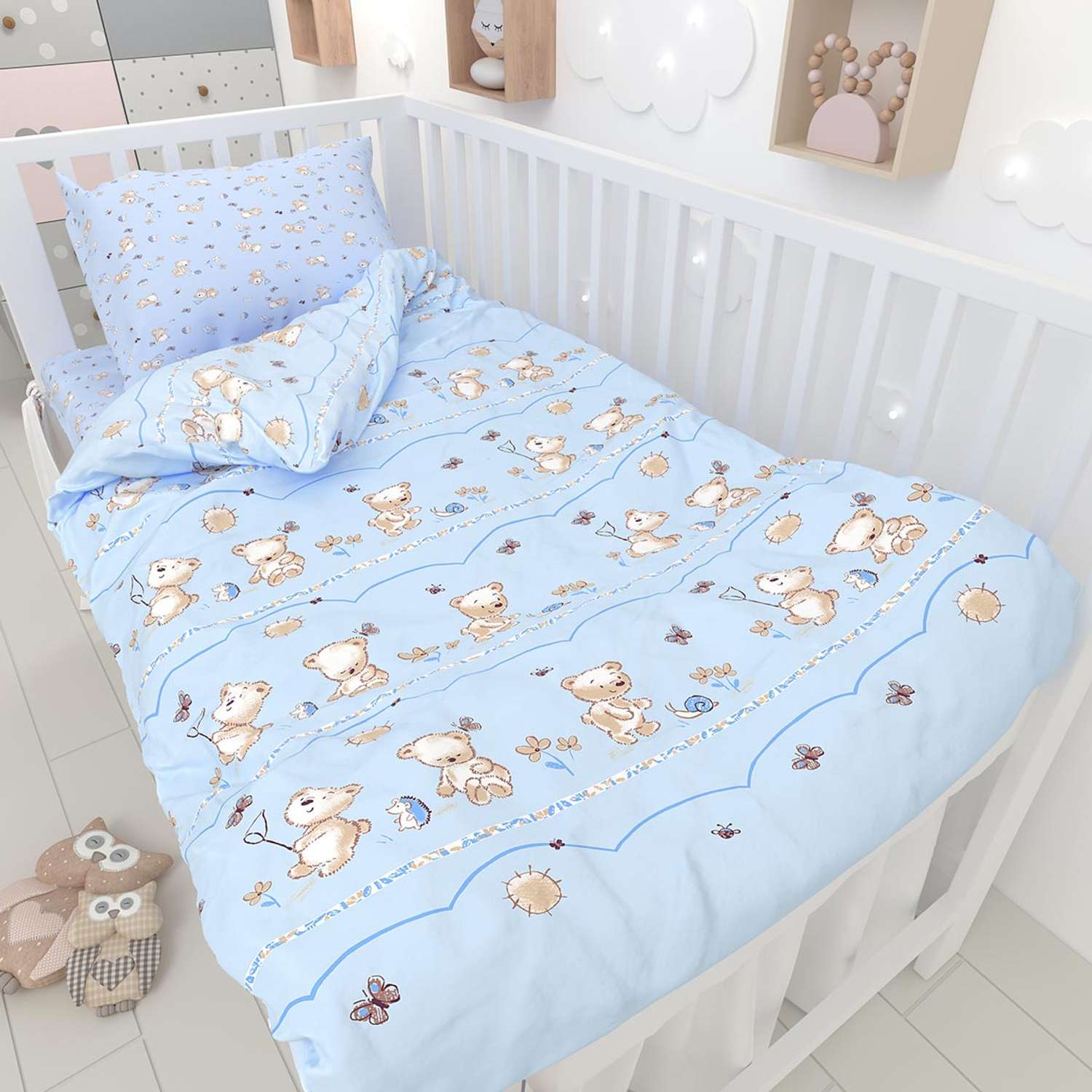 Комплект постельного белья Маленькая соня Мишки Голубой 3 предмета м100.05.04 - фото 2