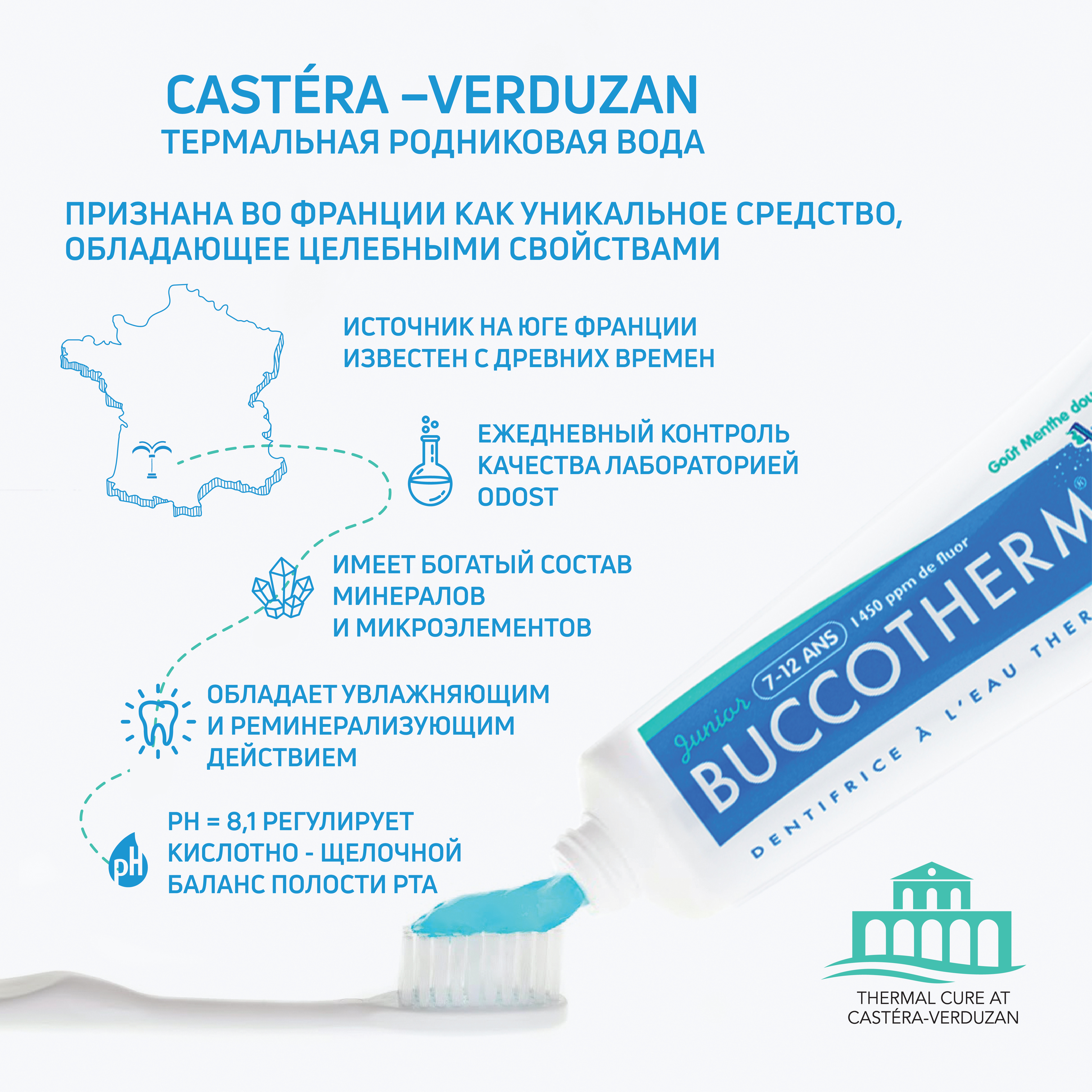 Детская зубная паста - гель Buccotherm с термальной водой и вкусом сладкой мяты для укрепления эмали детям от 7 до 12 лет 50 мл - фото 3