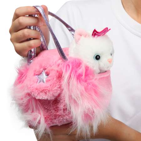 Игрушка мягкая Aurora Кошка  в сумке розовая 210517C