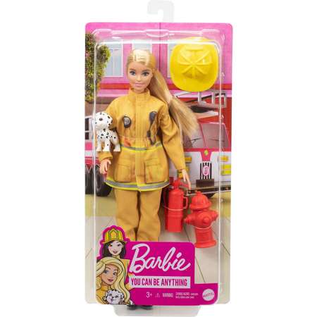 Кукла Barbie в пожарной форме с тематическими аксессуарами GTN83