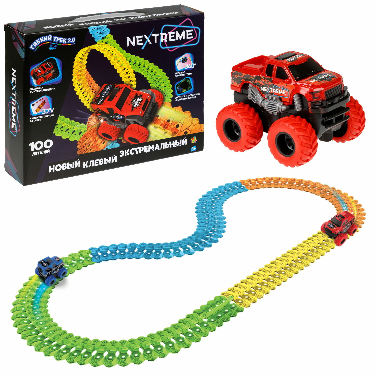 Игровой набор 1TOY Nextreme Гибкий трек с красным внедорожником 100 деталей Т23877 - фото 2