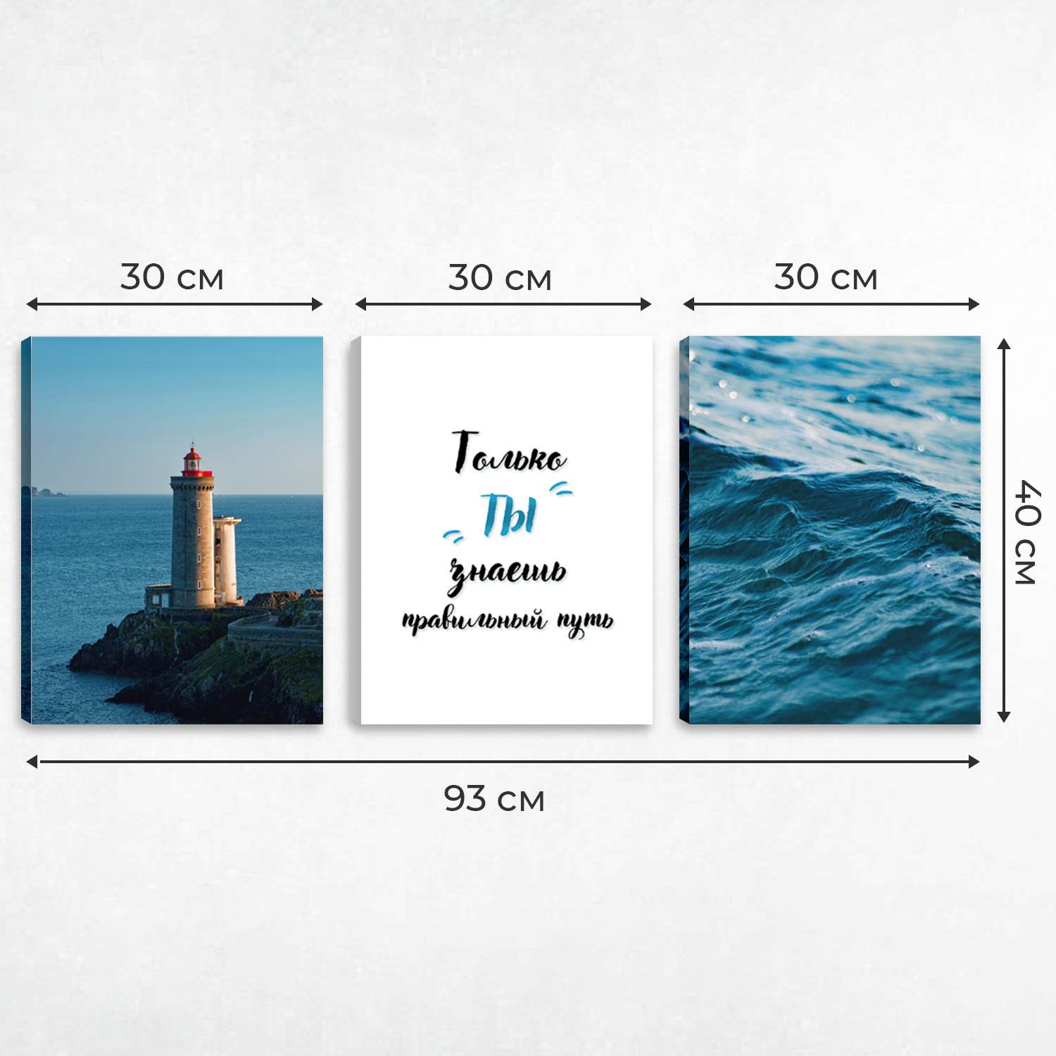 Комплект картин на холсте LORI Интерьерные на стену 3 в 1 Маяк и море 40х30 см - фото 2