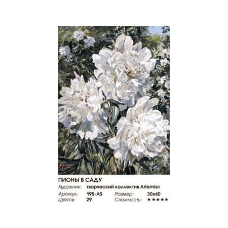 Картина по номерам на холсте Белоснежка Пионы в саду 30х40 см