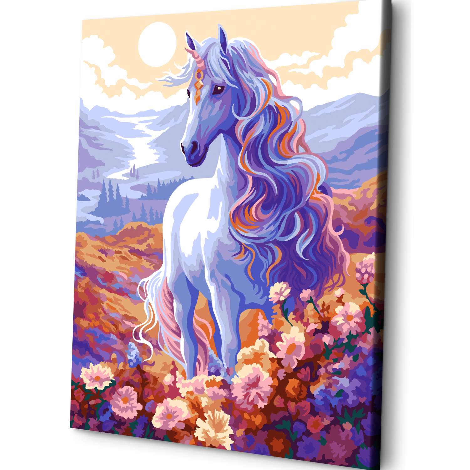 Картина по номерам Art sensation холст на подрамнике 40х50 см Единорог в цветах - фото 1
