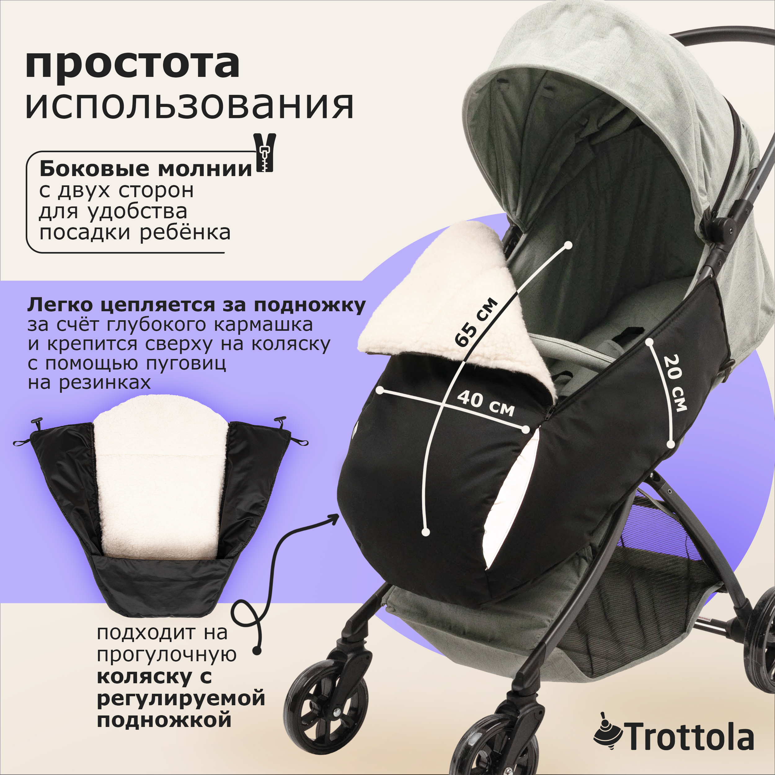 Накидка на ножки Trottola для прогулочной коляски черная Т512/черный - фото 3