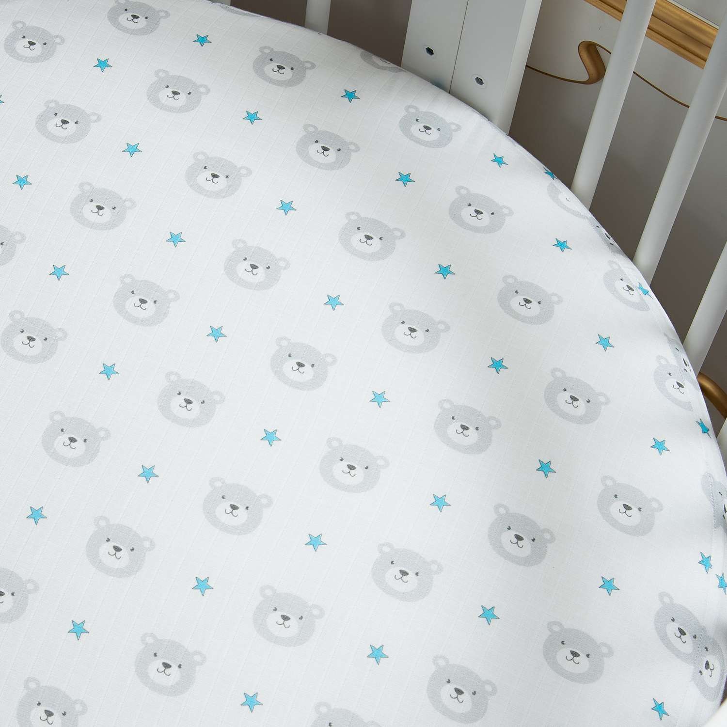 Простыня натяжная Adam Stork на резинке муслиновая для детской кроватки 60х120 Bears Stars - фото 2