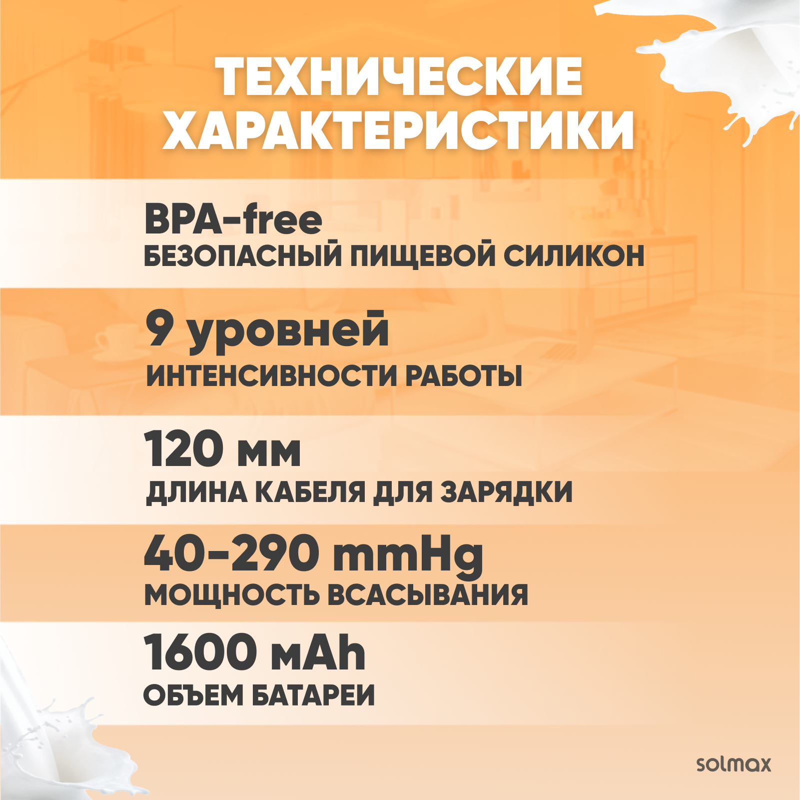 Электрический молокоотсос Solmax для матери с сенсорным дисплеем 1600 mAh - фото 5