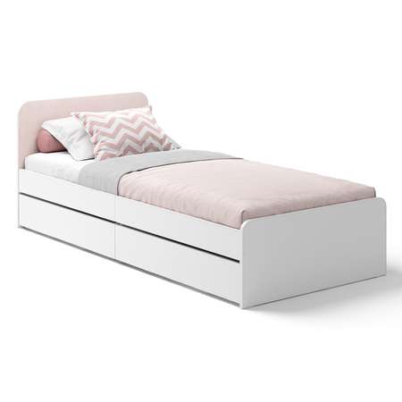 Кровать ROMACK Хедвиг с ортопедическим основанием и выкатными ящиками розовый велюр 200х90 см