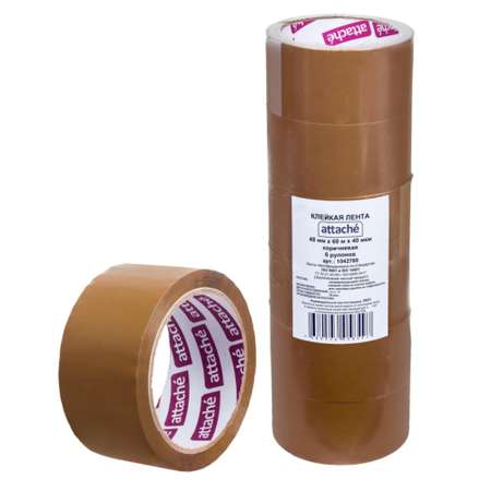 Клейкая лента Attache упаковочная 48 мм х 60 метров 40 мкм коричневая 6 штук