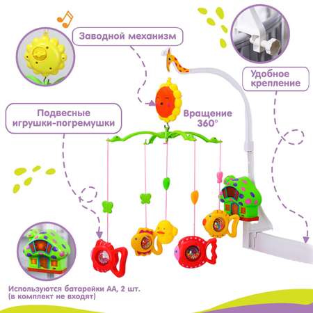 Мобиль музыкальный Крошка Я «Пряничный Домик. Рыбки» заводной