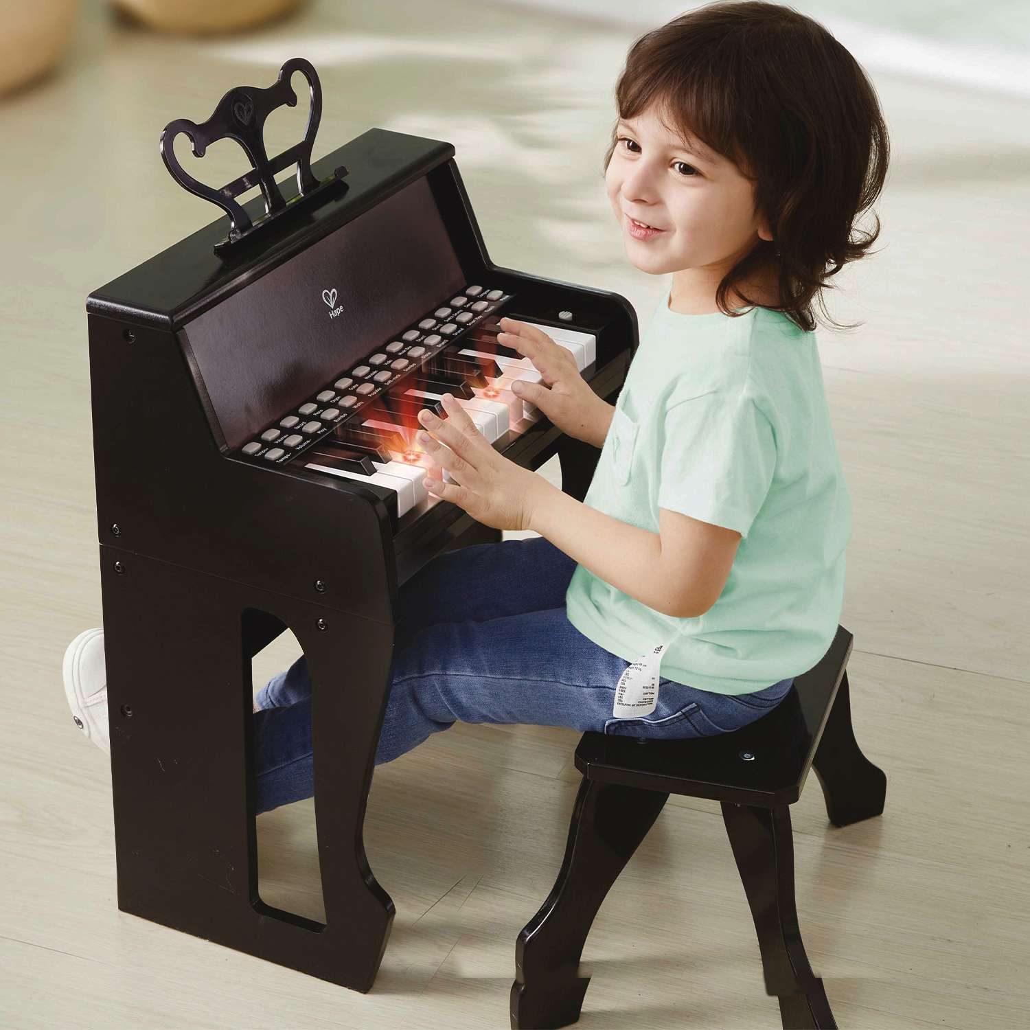 Музыкальная игрушка Hape Пианино с табуреткой цвет черный - фото 1