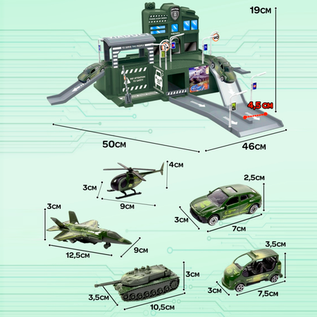 Игровой набор BAZUMI Гараж для машинок военная база / парковка