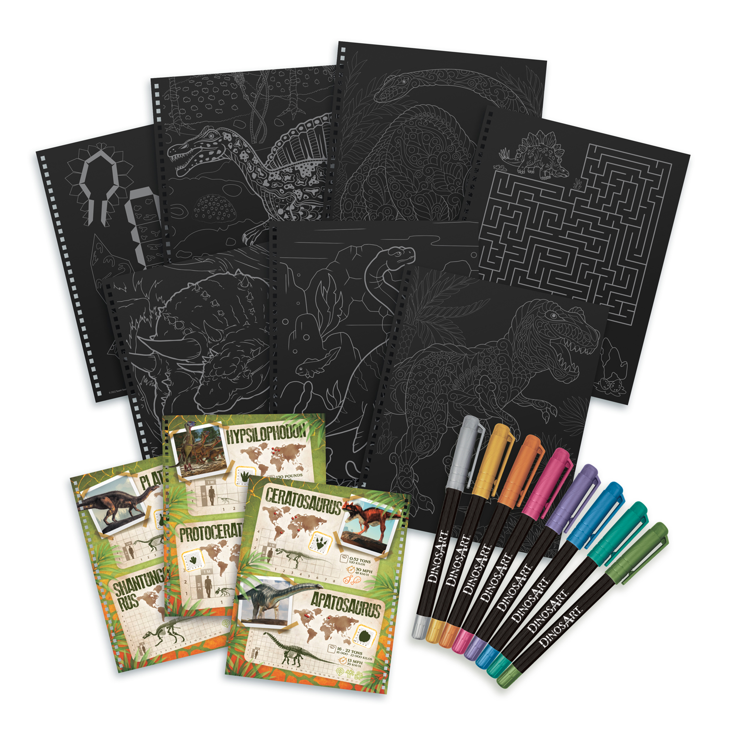 Раскраска DinosArt с 60 черных скетч страниц и 8 гелеевых ручек - фото 1