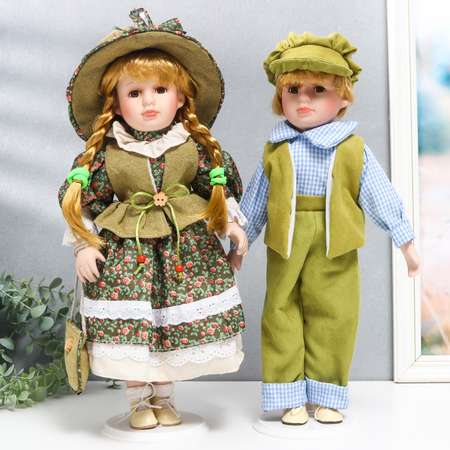 Кукла коллекционная Зимнее волшебство парочка «Вика и Антон розочки на зелёном» набор 2 шт 40 см