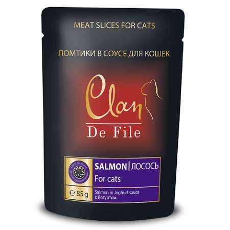 Корм для кошек Clan De File с лососем в йогуртовом соусе консервированный 85г
