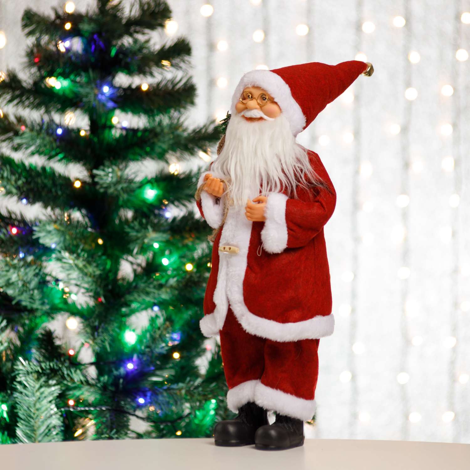 Фигура декоративная BABY STYLE Дед Мороз в красном костюме с деревянными пуговицами 45 см - фото 3