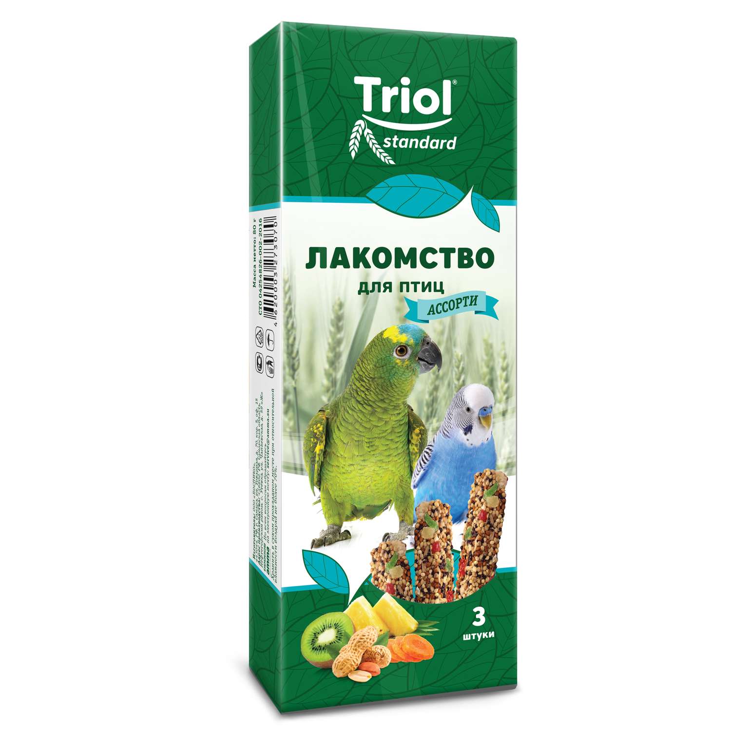 Лакомство для птиц Triol 75г Standard ассорти с фруктами овощами и орехами 3шт - фото 1