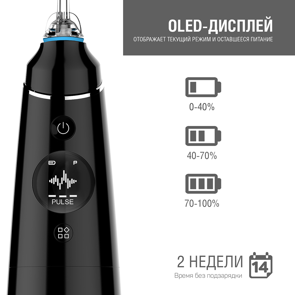 Портативный ирригатор DEMIAND ELITE IR-P620/Черный для очистки полости рта с регулируемым напором воды - фото 11