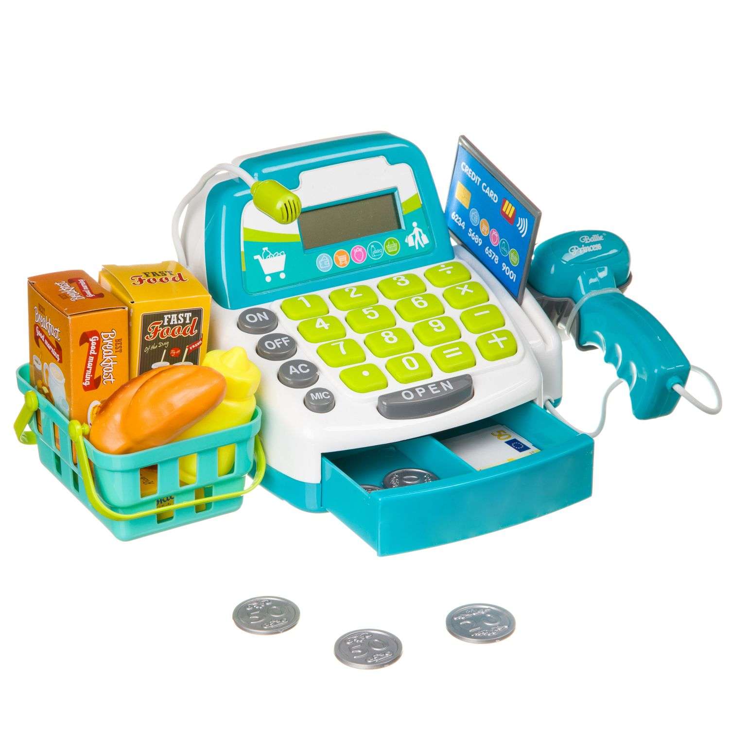 Игровой набор BONDIBON Играем в магазин с кассовым аппаратом и аксессуарами в корзине 17 предметов - фото 5
