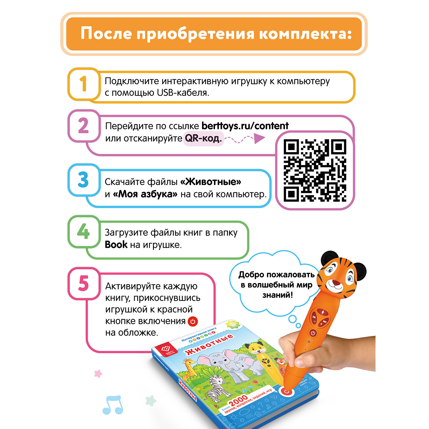 Большой набор BertToys логопедическая игрушка Тигренок Рыки + две интерактивные книги - фото 10