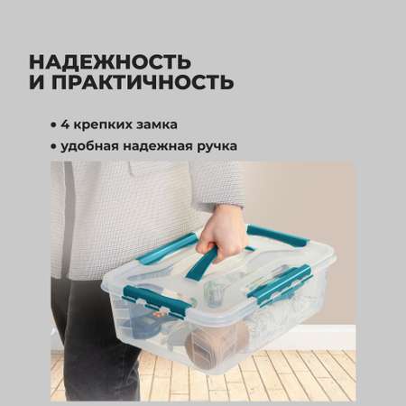 Ящик для хранения Econova универсальный с замками и ручкой Grand Box 10 голубой