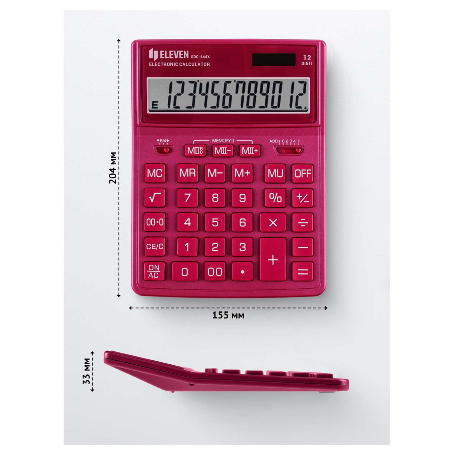 Калькулятор Eleven SDC-444X-PK 12 разрядов двойное питание 155*204*33мм розовый - фото 4