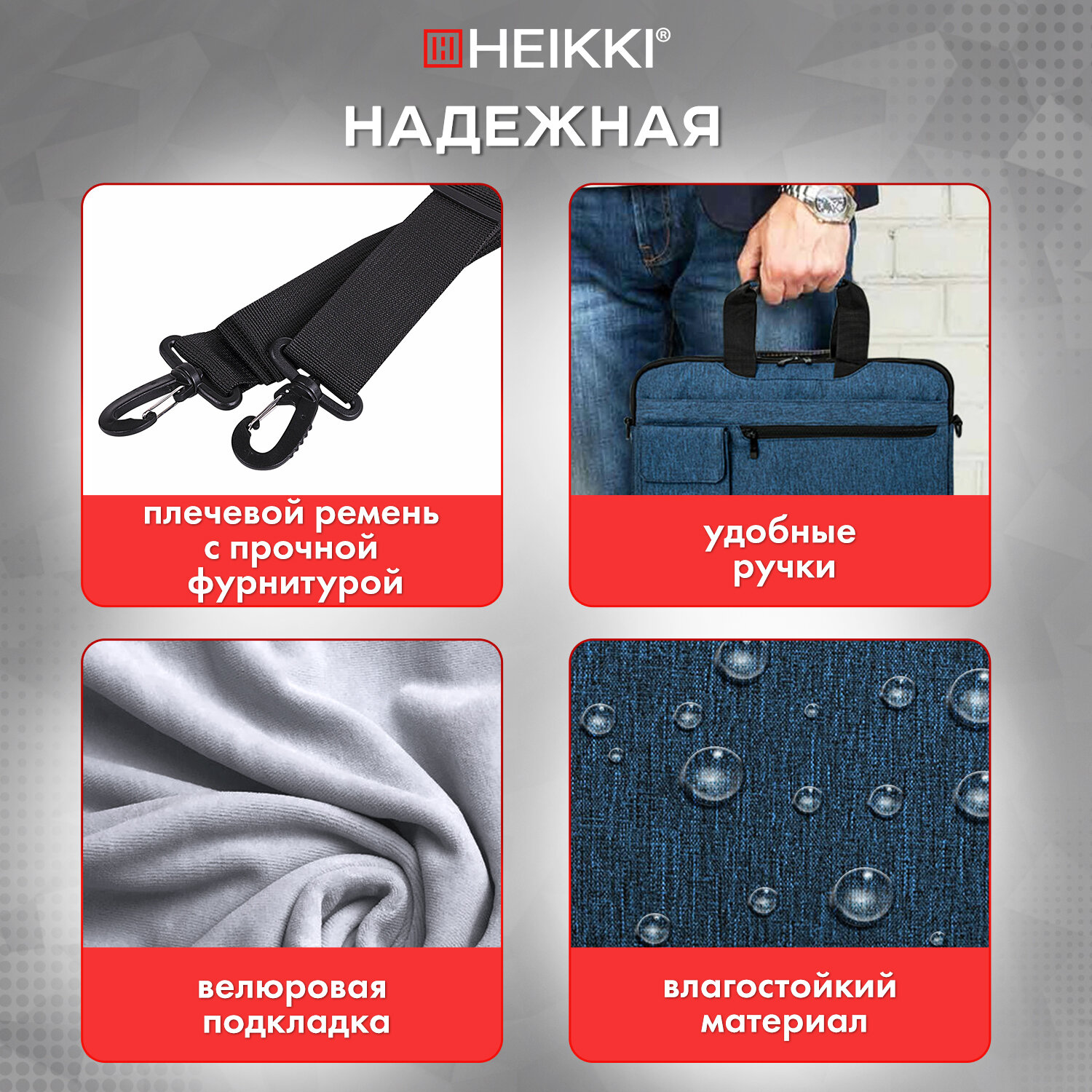 Сумка для ноутбука HEIKKI 13-14 дюймов портфель для документов через плечо - фото 2