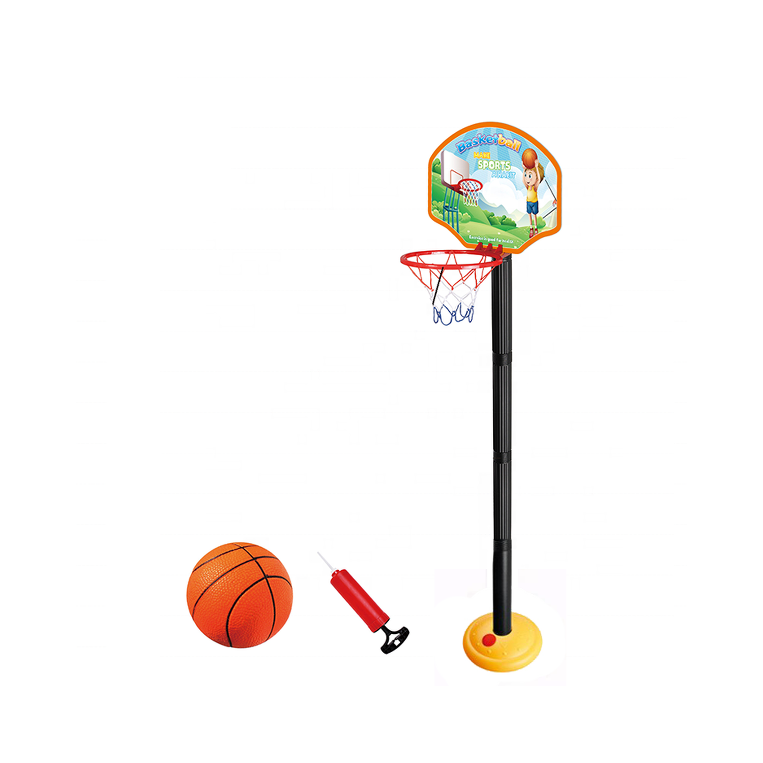 Игровой набор Keyprods детский баскетбольная стойка с корзиной мячом и ручным насосом - фото 1