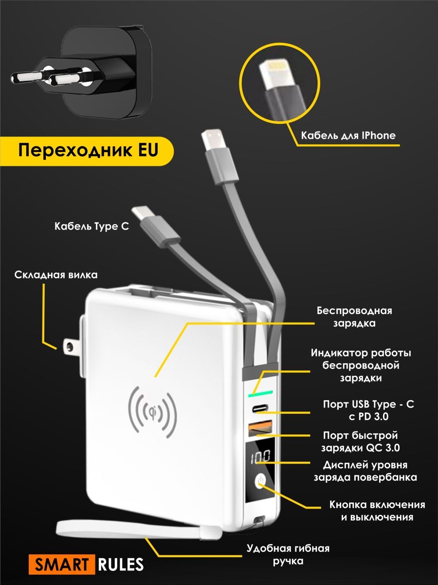 Беспроводной повербанк SmartRules White 10000 мАч - фото 6