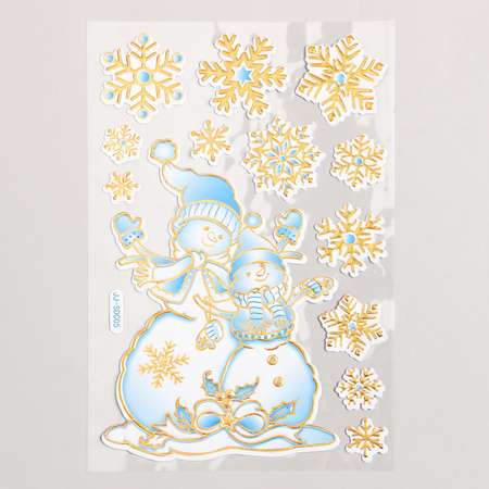 Наклейка Sima-Land пластик «Снеговики под снежинками» серебристо голубая 17х27 см