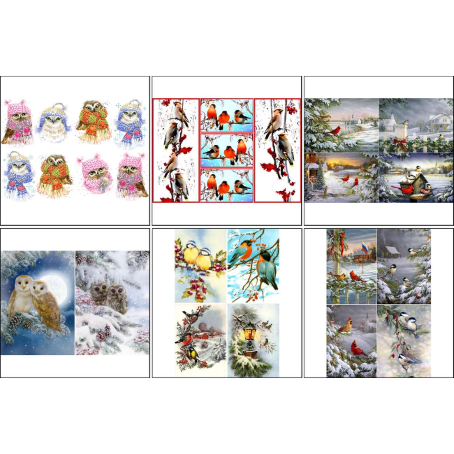 Набор Sima-Land декупажных карт 6 шт «Птицы зимой» А4. 45 г/м2 - фото 1