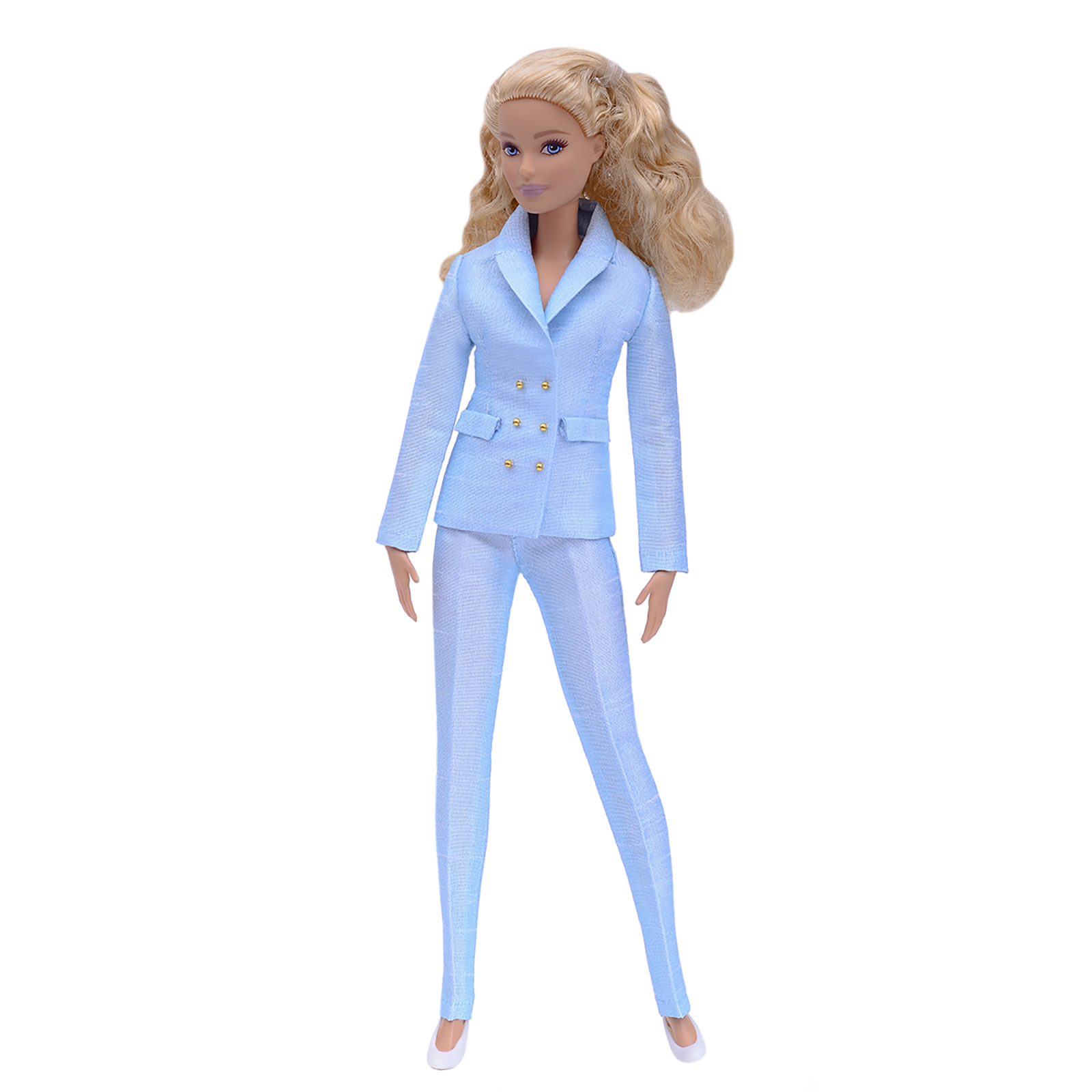 Шелковый брючный костюм Эленприв Светло-голубой для куклы 29 см типа Барби FA-011-09 - фото 3