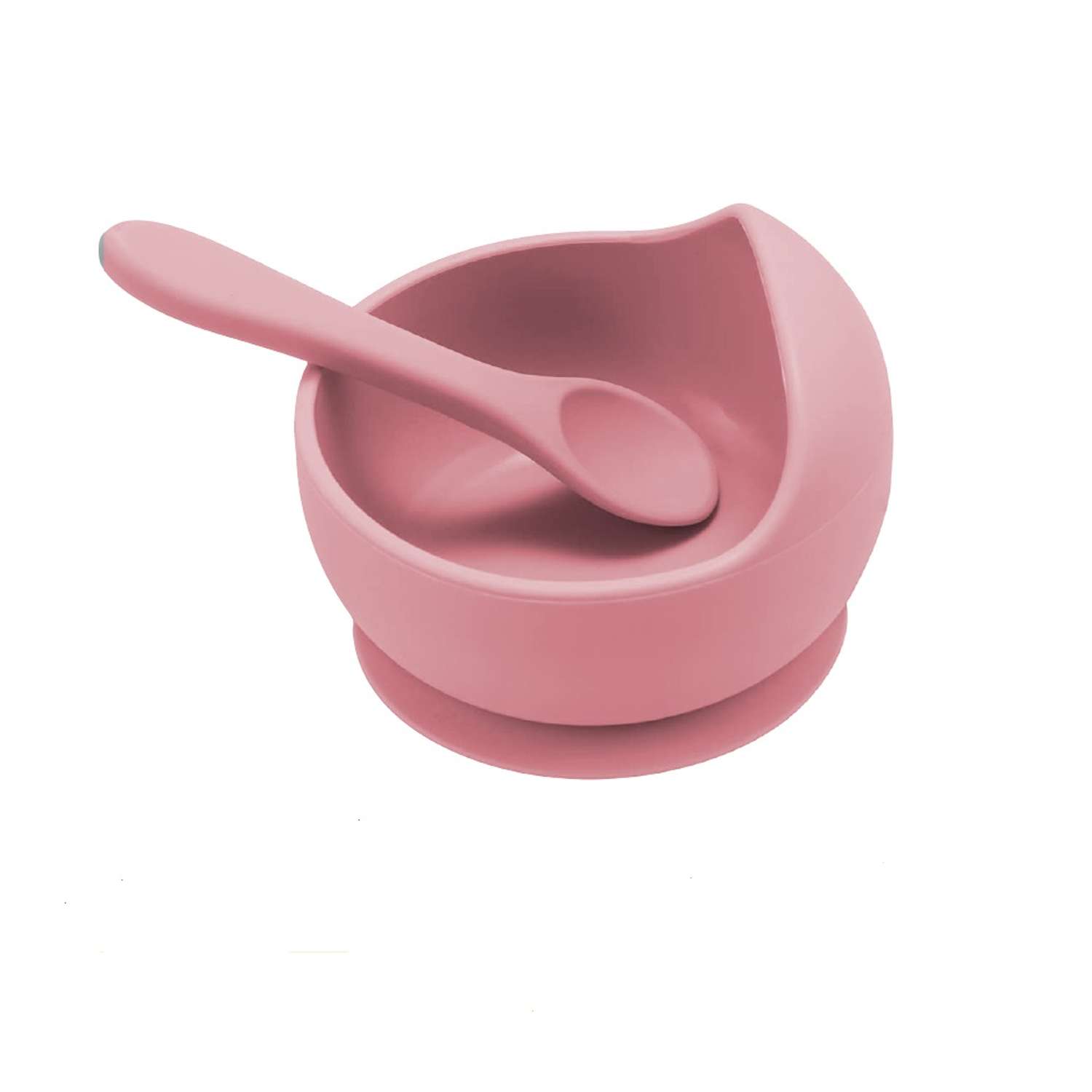 Набор детской посуды MIKMEL Dark Pink силиконовая тарелка на присоске и ложка - фото 1