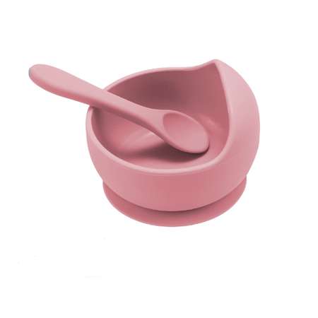 Набор детской посуды MIKMEL Dark Pink силиконовая тарелка на присоске и ложка