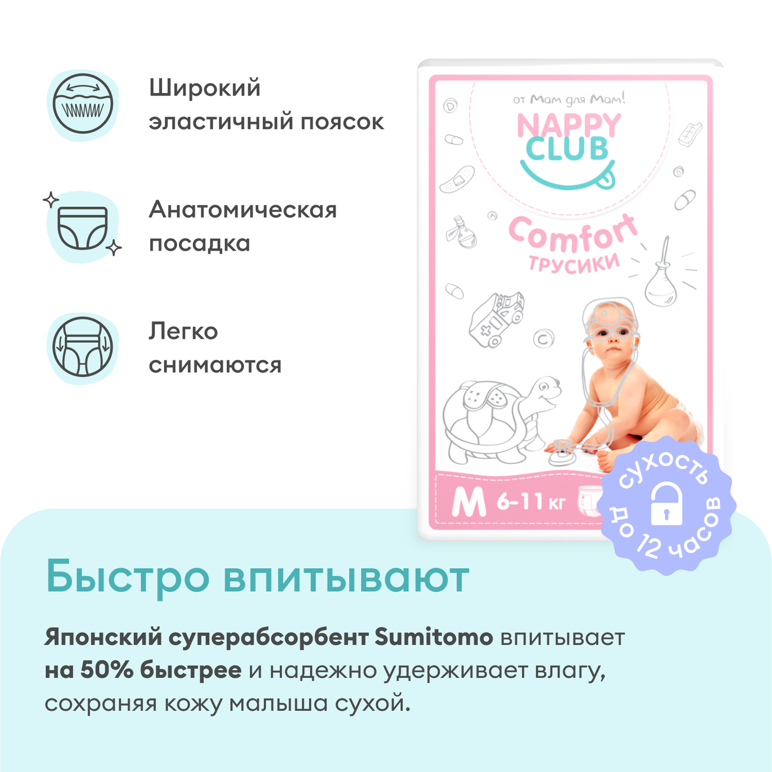 Подгузники-трусики NappyClub Comfort M 6-11 кг 54 шт - фото 2