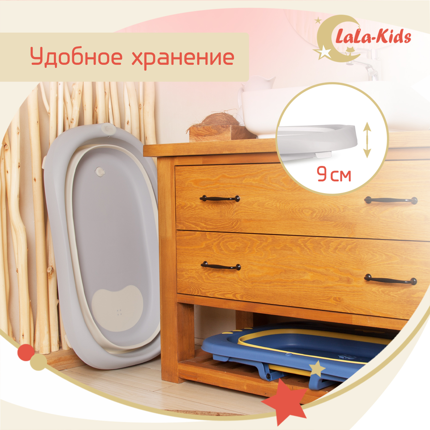 Детская ванночка LaLa-Kids складная с матрасиком для купания новорожденных - фото 3