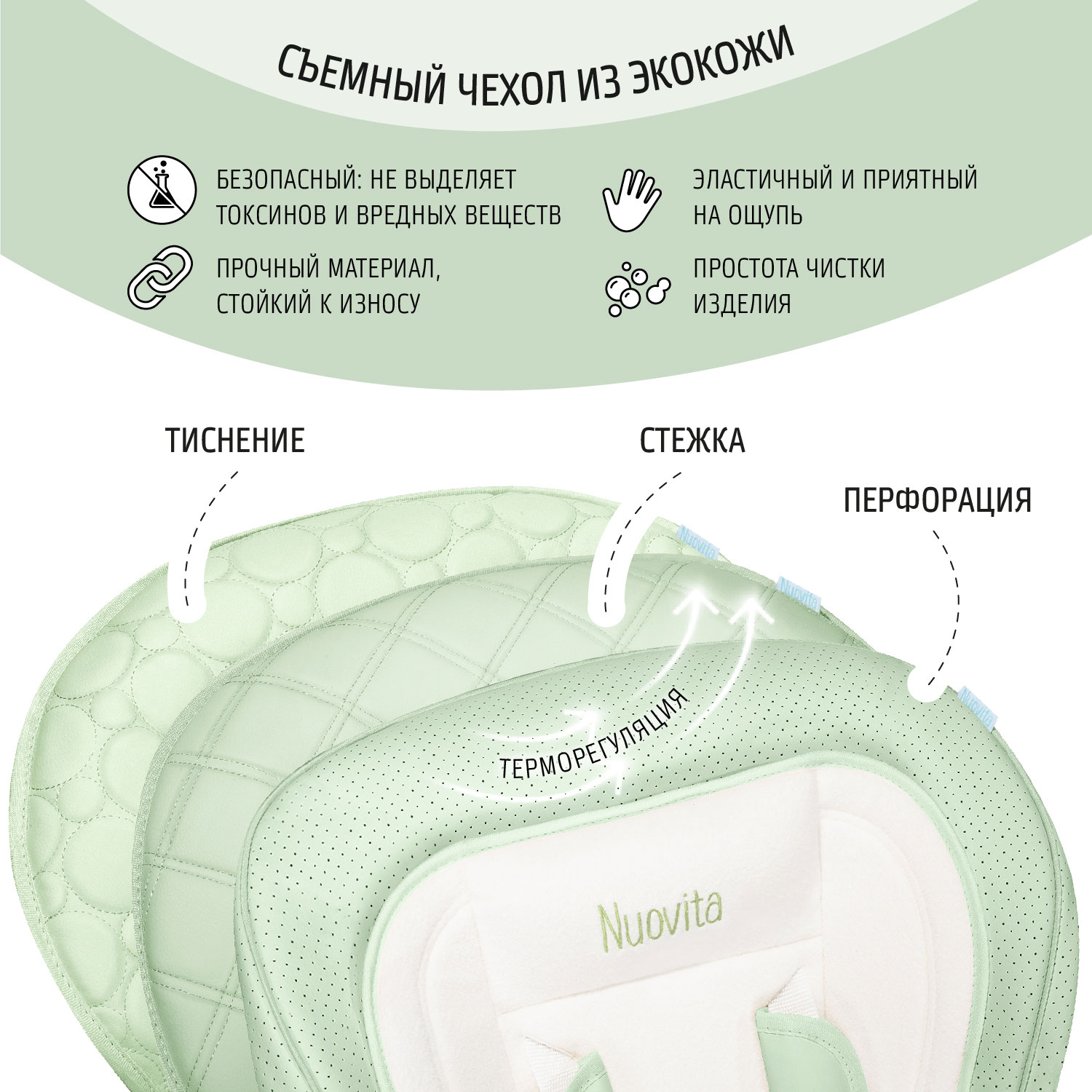 Стул-шезлонг для кормления Nuovita Tutela со стежкой Зеленый - фото 8