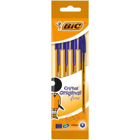 Ручка шариковая BIC Кристал Файн Синяя 4шт 872721