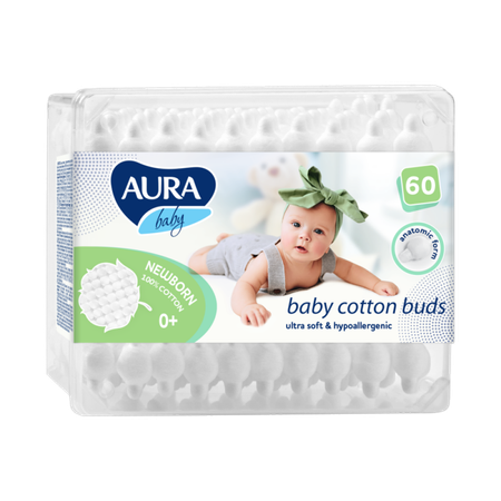 Ватные палочки AURA BABY для детей 60 шт