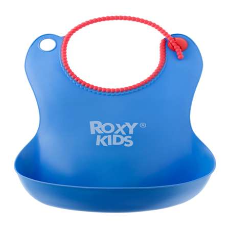 Нагрудник ROXY-KIDS для кормления мягкий с кармашком и застежкой цвет синий