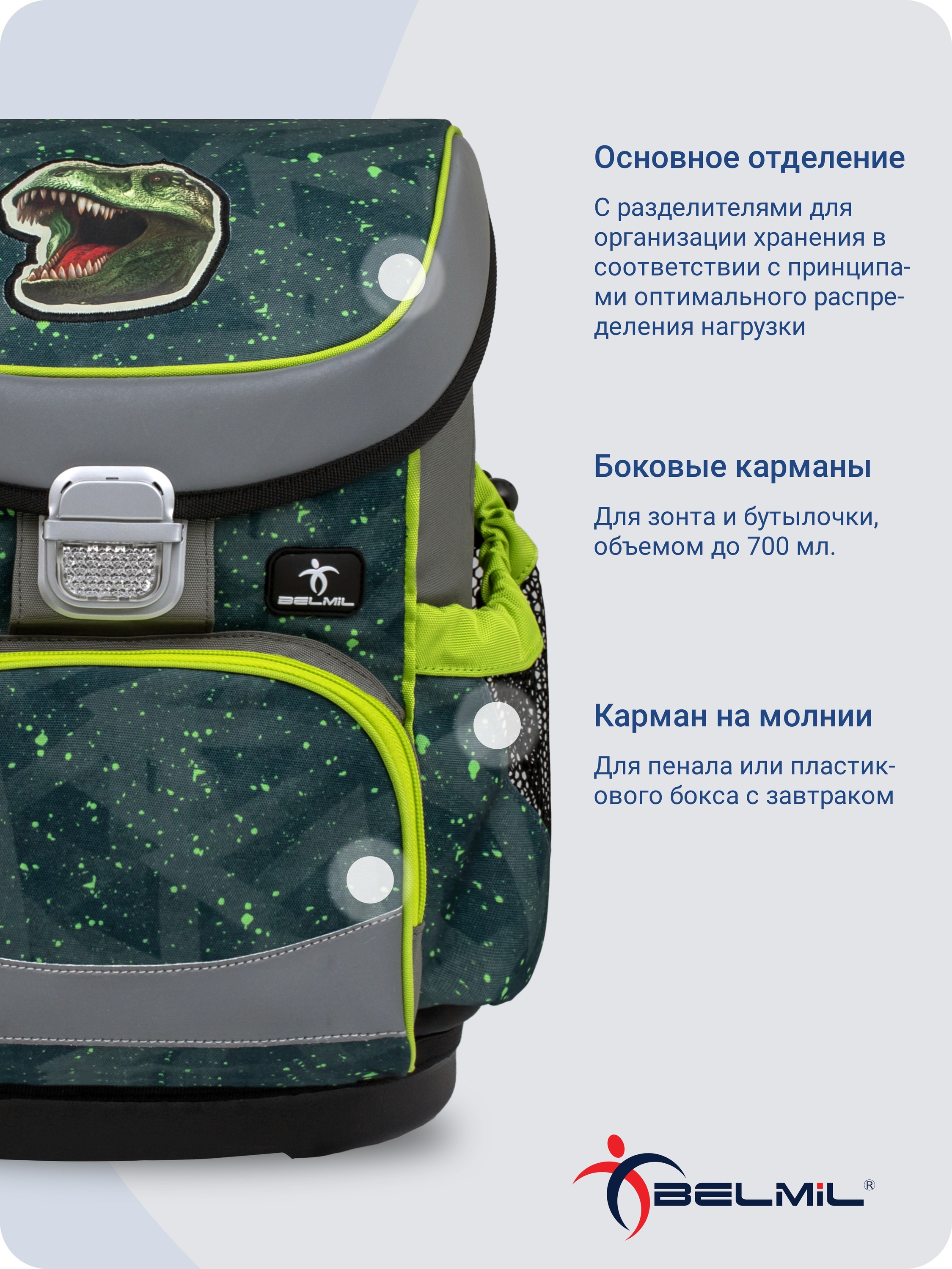 Школьный ранец BELMIL Mini-Fit T-REX с наполнением серия 405-33-P14-SET - фото 5