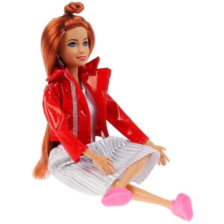 Кукла Карапуз София 29 см в красной кожаной куртке аксессуары