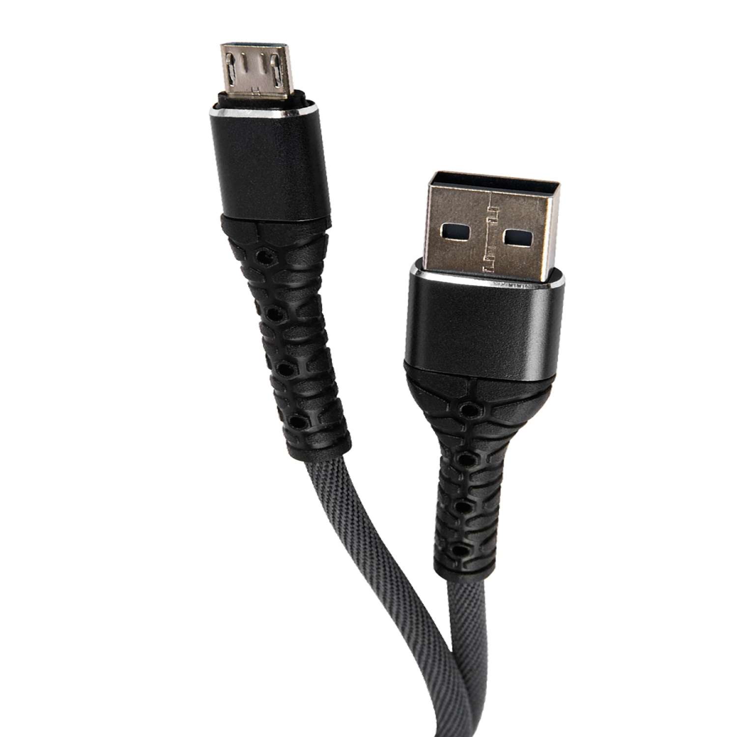 Дата-кабель mObility USB – microUSB 3А тканевая оплетка черный - фото 2