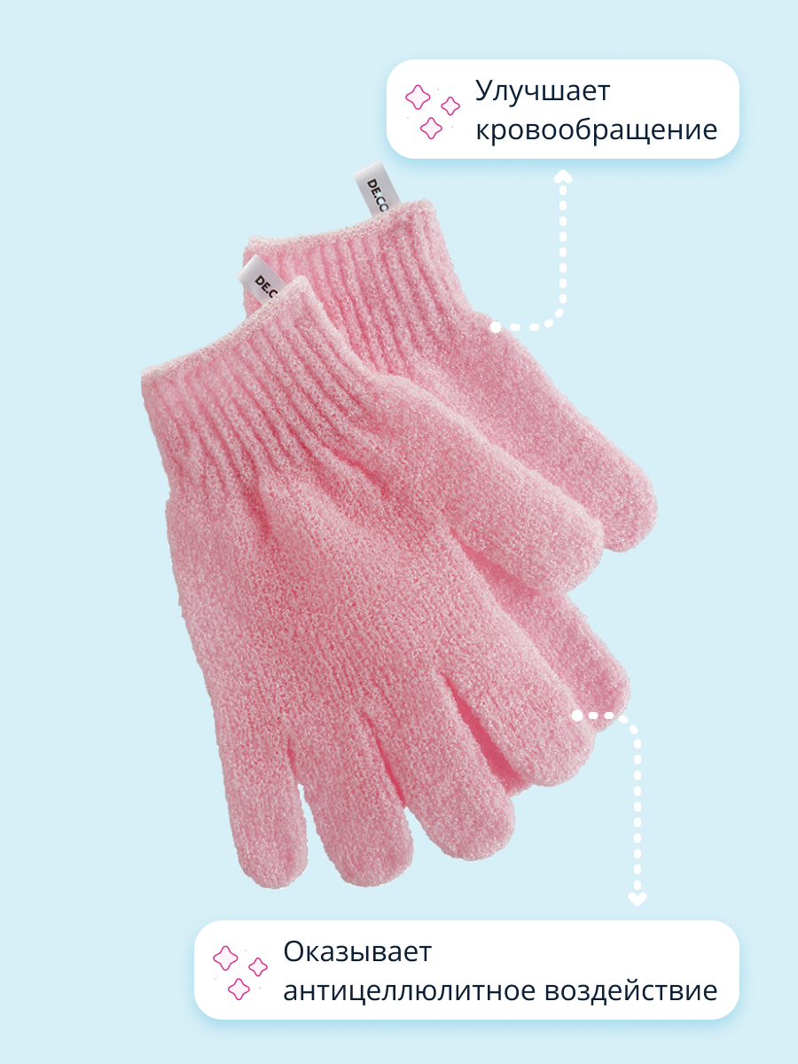 Перчатки для душа DECO. отшелушивающие розовые 2 шт - фото 2