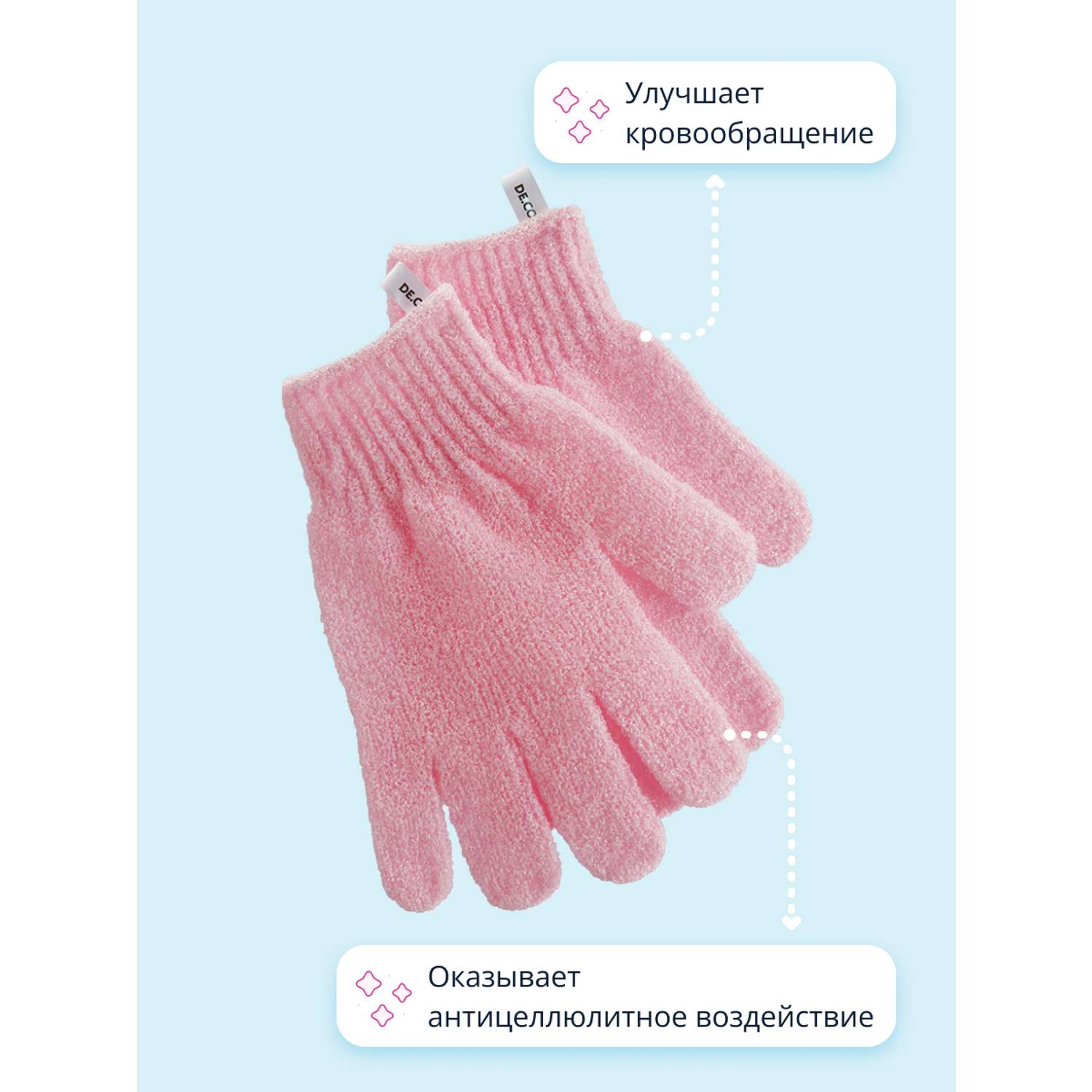 Перчатки для душа DECO. отшелушивающие розовые 2 шт - фото 2