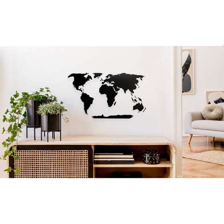 Карта мира настенная Afi Design деревянная с гравировкой континентов и Антарктидой 80х40 см черная